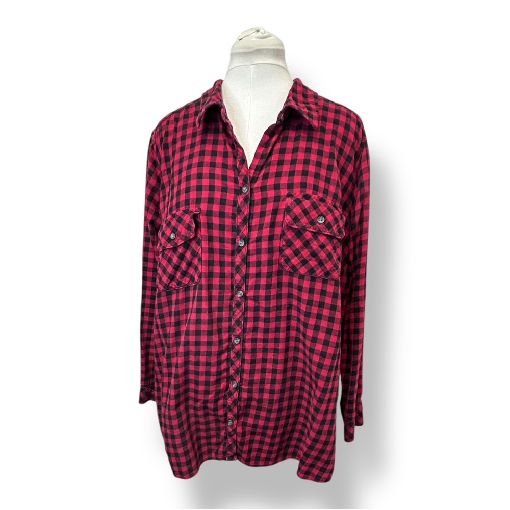 Croft & Barrow Women’s Plus Size Buffalo Check Plaid Flannel Shirt Red/Black 3X